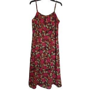 Vintage Golden Star Made In USA Vibrant Floral Slip Spaghetti Strap Maxi Dress